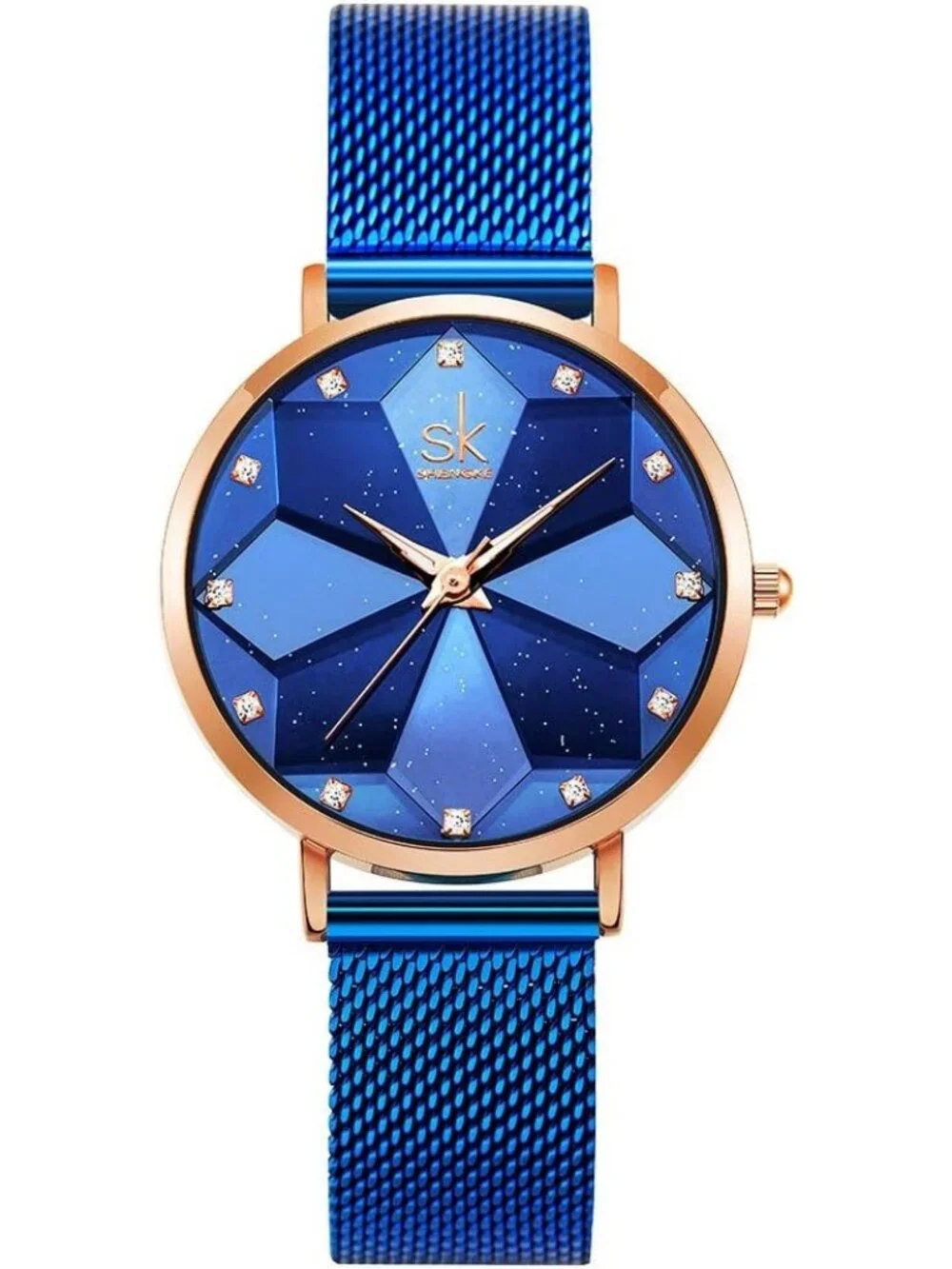 Women's Blue Minimalist Creative Starry Sky Stainless Steel Mesh Band Wristwatch